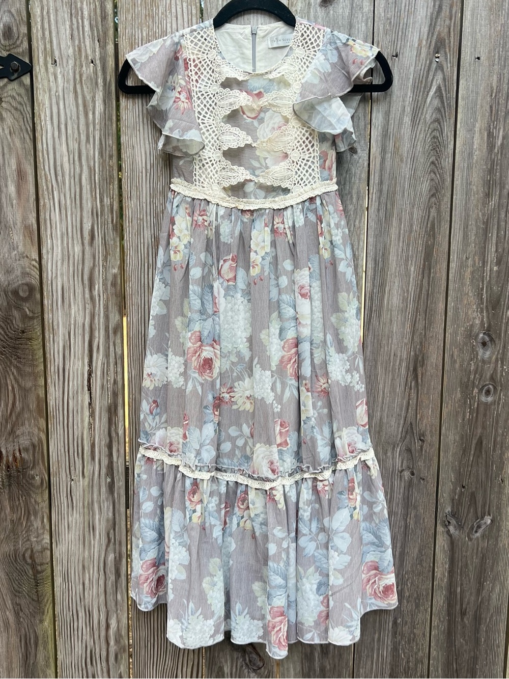 TRISH SCULLY CHILD Floral Long Lace Trim Dress Girls 5 NWT NEW